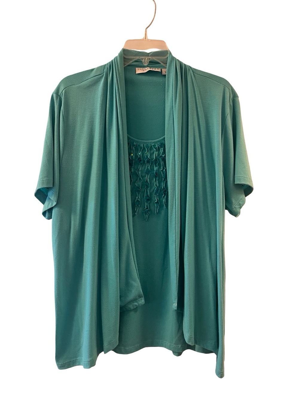 Sag Harbor Teal Open-Front Layered Short-Sleeve Top